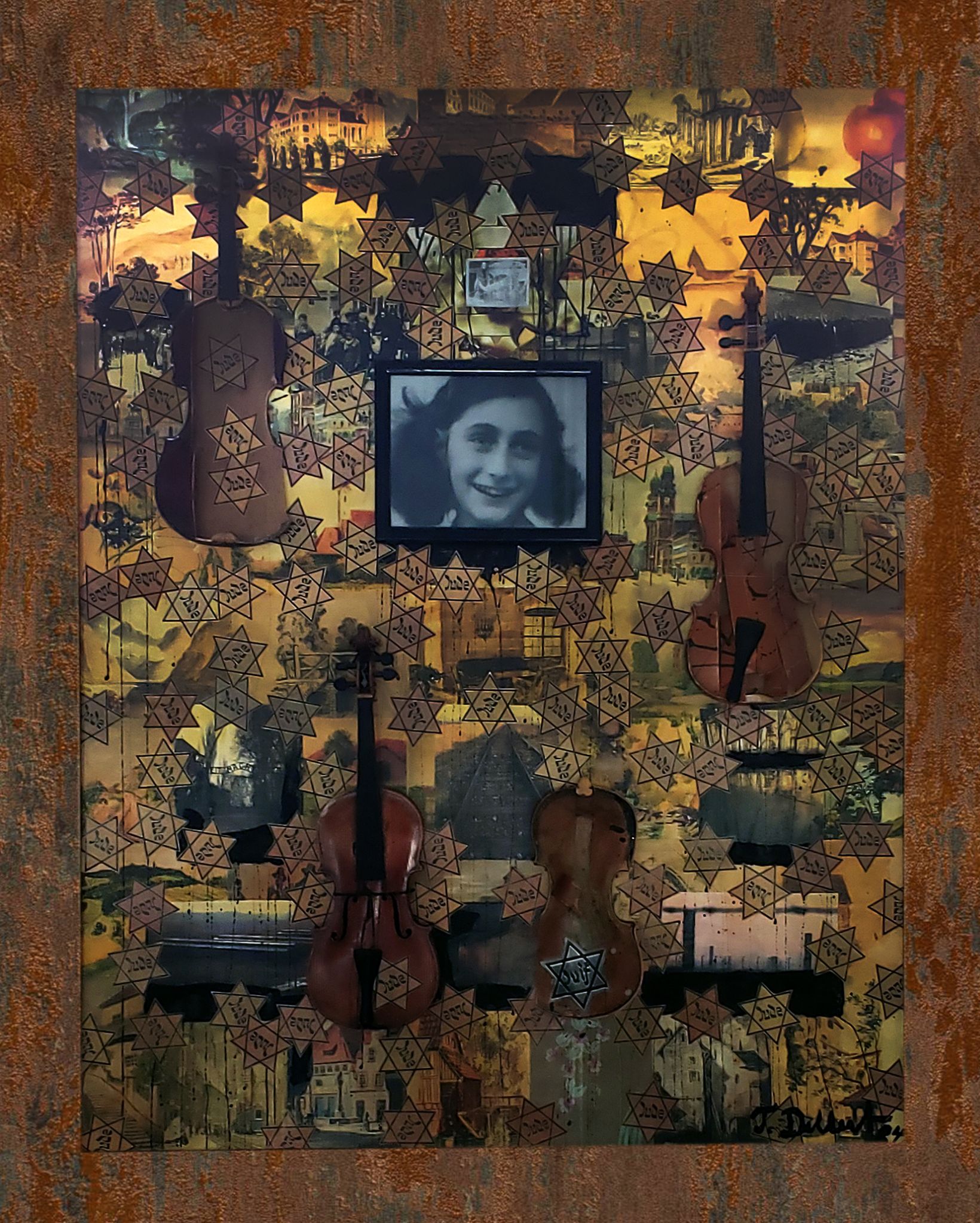 Anne Frank  in memory  collage on canvas  184 x 150 cm 